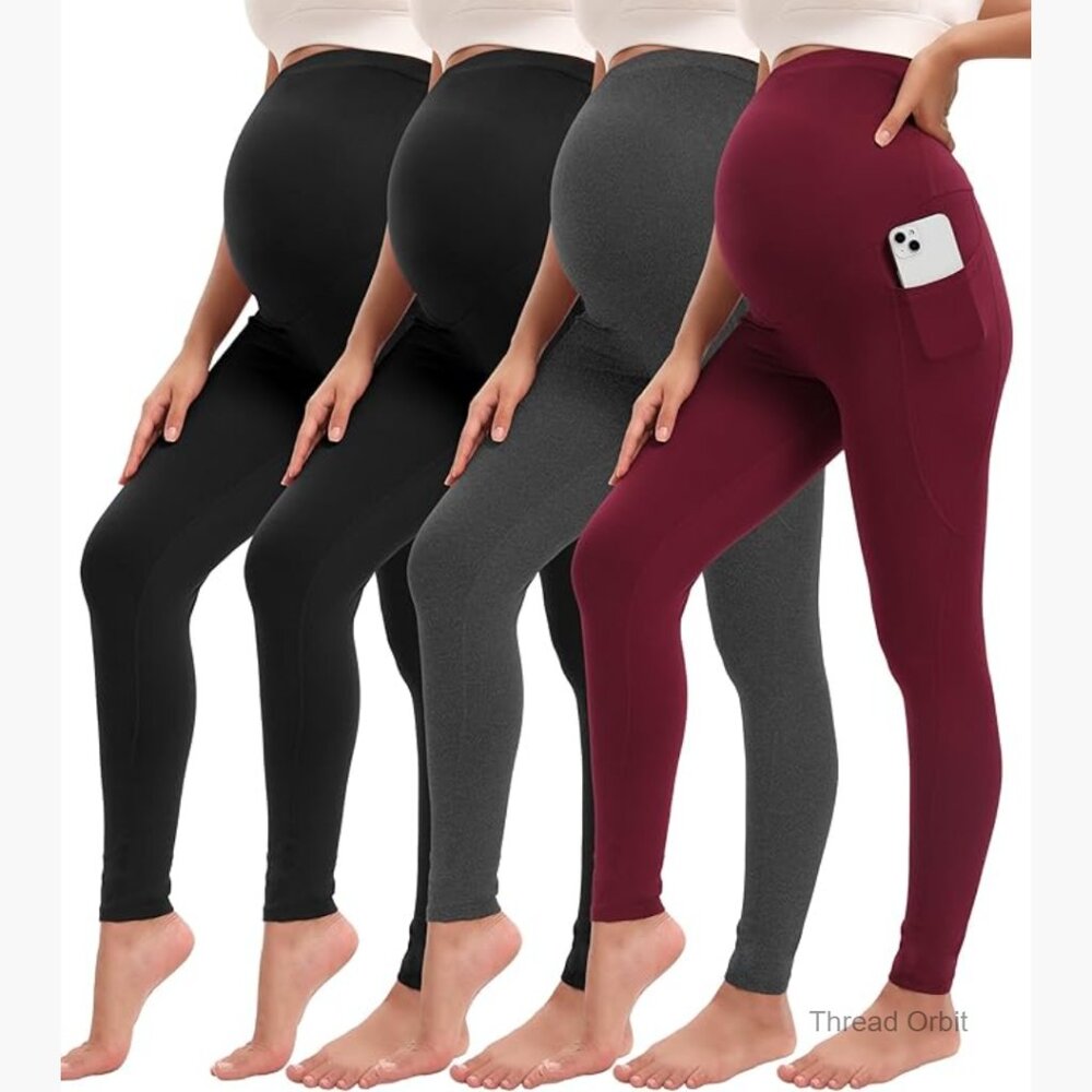 Maternity Leggings with Pockets Over Belly Pregnancy Workout Yoga Pants